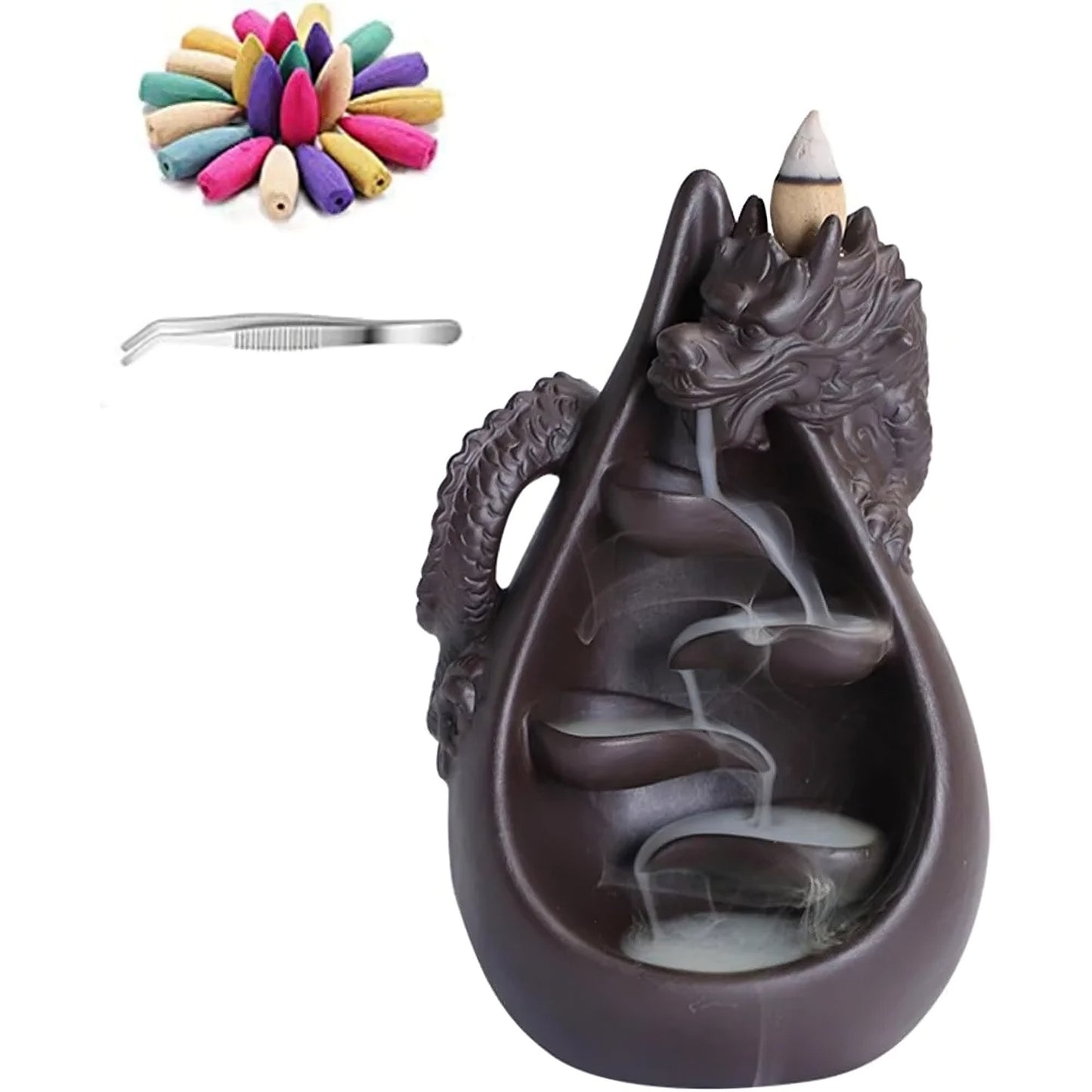 Ceramic Dragon Backflow Incense Burner Set