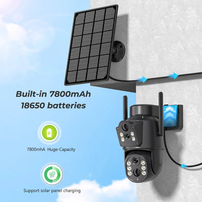 Dual Lens Solar Camera 4K WiFi Outdoor