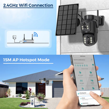Dual Lens Solar Camera 4K WiFi Outdoor